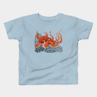 Red Giant Octopus Doodle-teal Kids T-Shirt